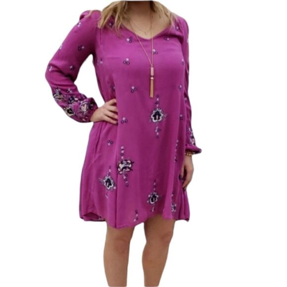 Free People Embroidered Long Sleeve Tunic Dress - Picture 1 of 7